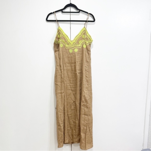 Zara Linen Embroidered Eyelet Midi Dress Size Small - Picture 5 of 7